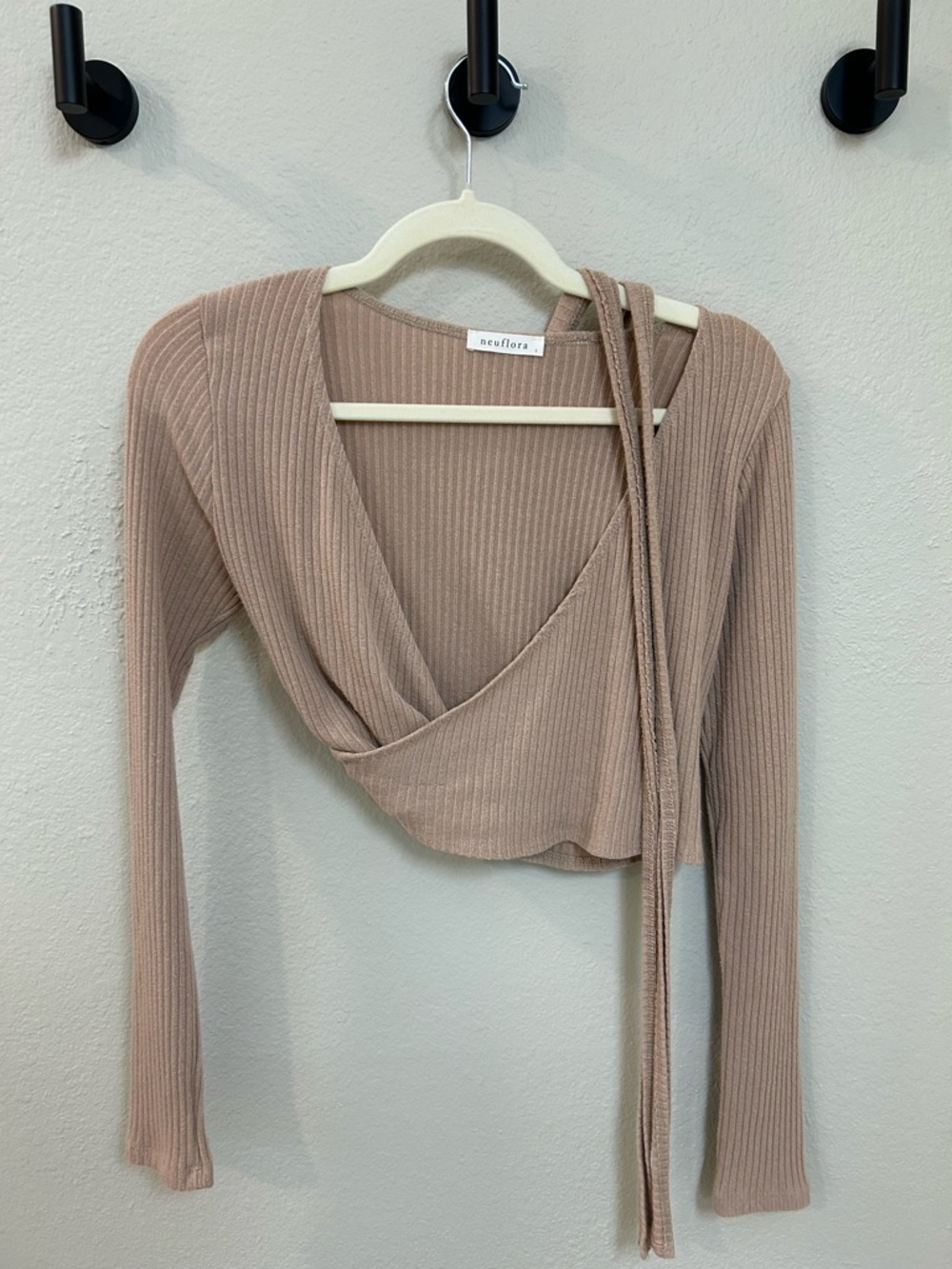 Neuflora Taupe Wrap Ribbed Long-Sleeve Top